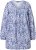 Ulla Popken Allover Printed Pleated Long Sleeve Tee Dark Blue - Bedruckte T-shirts für herren - 