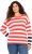 Ulla Popken Mixed Stripe Long Sleeve Sweater Hibiscus Red - Hoodies & Sweatshirts - 