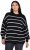 Ulla Popken Oversized Striped Balloon Sleeve Sweater Black - Hoodies & Sweatshirts - 