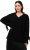 Ulla Popken Lace-Up Cuff Long Sleeve V-Neck Sweater Black - Hoodies & Sweatshirts - 