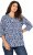 Ulla Popken Floral 3/4 Sleeve V-Neck A-Line Tee Blue - T-Shirts - T-Shirts für Damen