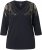 Ulla Popken Feather Beadwork 3/4 Sleeve Top Black - Bedruckte T-shirts für herren - 