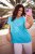 Ulla Popken Metallic Animal Cap Sleeve Graphic Tee Deep Aqua - Bedruckte T-shirts für herren - 