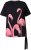 Ulla Popken Flamingo Short Sleeve Graphic Tee Black - Bedruckte T-shirts für herren - Bedruckte Damen-T-Shirts