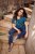 Ulla Popken Tile Print Short Sleeve Pleated Tee Teal - Bedruckte T-shirts für herren - Bedruckte Damen-T-Shirts