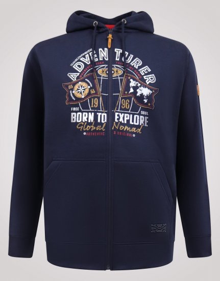 D555 Hector Adventurer Printed Zip Through Hoody Navyblau - Herren-sweater und -hoodies - Herren-Sweater und -Hoodies in großen Größen