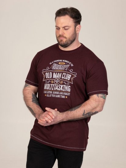 D555 Baldwin Grumpy Old Man Club Print Crew Neck T-shirt Burgundy/ Black Twist - Herren-T-shirts - Herren-T-Shirts in großen Größen