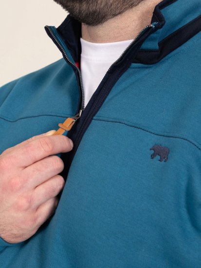 D555 Conway 1 1/4 Zip Neck Fleece Sweatshirt With Bear Logo Teal - Herren-sweater und -hoodies - Herren-Sweater und -Hoodies in großen Größen
