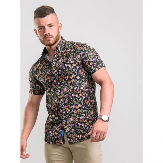 D555 Emmet Floral Shirt Black - Herrenhemden - Herrenhemden in großen Größen