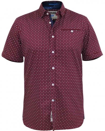 D555 Hillcrest S/S Micro Ao Print Shirt Burgundy - Herrenhemden - Herrenhemden in großen Größen