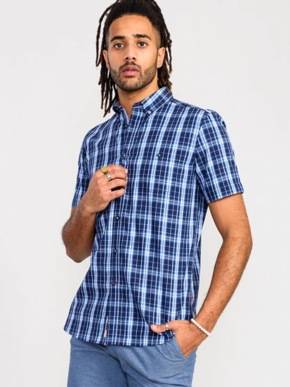 D555 Walcot Check Button Down Collar S/S Shirt Navy - Herrenhemden - Herrenhemden in großen Größen