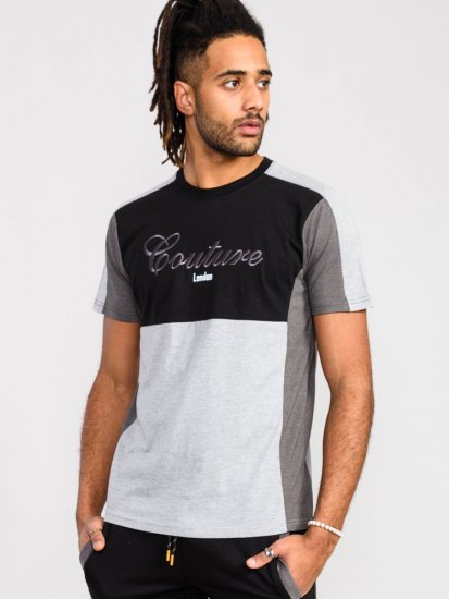 D555 Felix Couture Crew Neck Cut And Sew T-Shirt Black/Charcoal - Herren-T-shirts - Herren-T-Shirts in großen Größen
