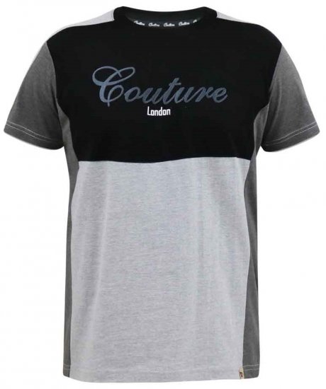 D555 Felix Couture Crew Neck Cut And Sew T-Shirt Black/Charcoal - Herren-T-shirts - Herren-T-Shirts in großen Größen