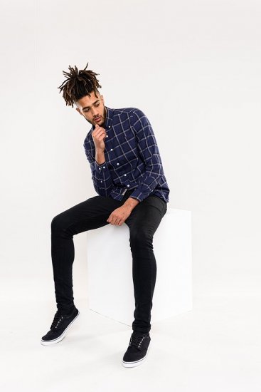 D555 Townsville Check Button Down Collar Shirt Navy - Herrenhemden - Herrenhemden in großen Größen