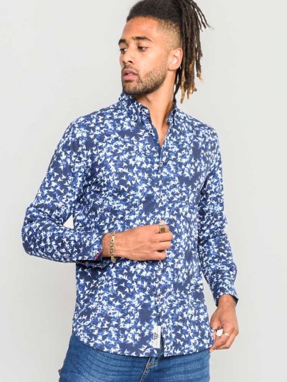 D555 Harrow AOP Shirt Blue - Herrenhemden - Herrenhemden in großen Größen