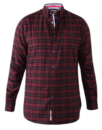D555 Holton Dark Red Checked Flannel Shirt - Herrenkleidung in großen Größen - Herrenkleidung in großen Größen