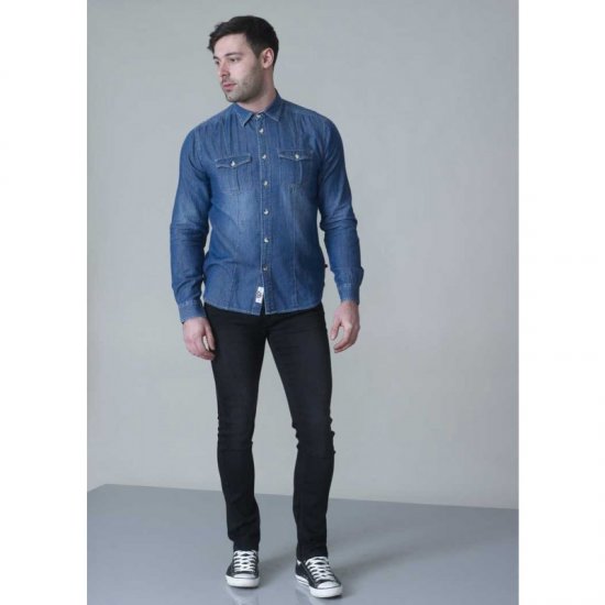 D555 Adcock Long Sleeve Vintage Denim Shirt - Herrenhemden - Herrenhemden in großen Größen