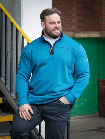 D555 Conway 1 1/4 Zip Neck Fleece Sweatshirt With Bear Logo Teal - Herren-sweater und -hoodies - Herren-Sweater und -Hoodies in großen Größen