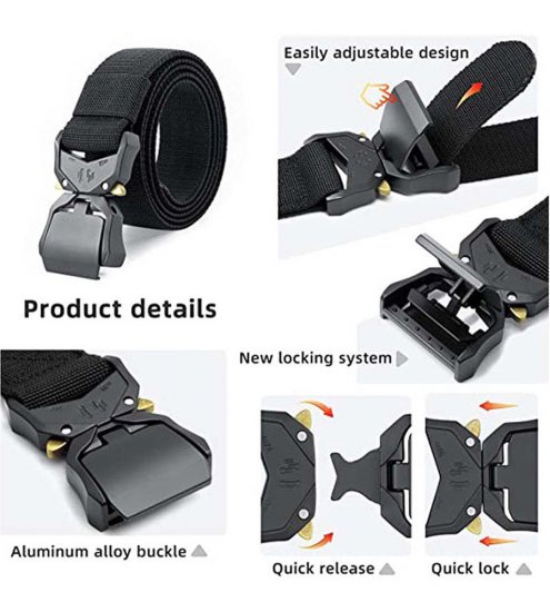 D555 Dale Tactical Stretch Webbing Belt with Heavy Duty Quick Release Buckle Black - Lange Gürtel - Lange Gürtel für Männer