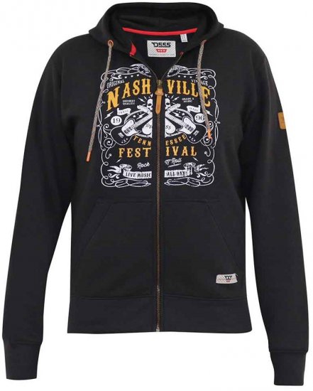 D555 KNEBWORTH Full Zip Hoody With Chest Print Black - Herren-sweater und -hoodies - Herren-Sweater und -Hoodies in großen Größen