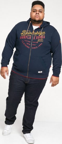 D555 WORCESTER Full Zip Hoody With Brooklyn Chest Print - Herren-sweater und -hoodies - Herren-Sweater und -Hoodies in großen Größen