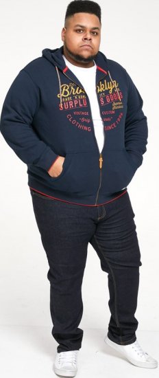 D555 WORCESTER Full Zip Hoody With Brooklyn Chest Print - Herren-sweater und -hoodies - Herren-Sweater und -Hoodies in großen Größen