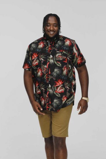 D555 LENNOX Hawaiian AO Print Shirt Black - Herrenhemden - Herrenhemden in großen Größen