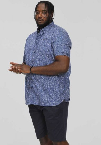 D555 KYLE S/S Micro AO Print Shirt Blue - Herrenhemden - Herrenhemden in großen Größen