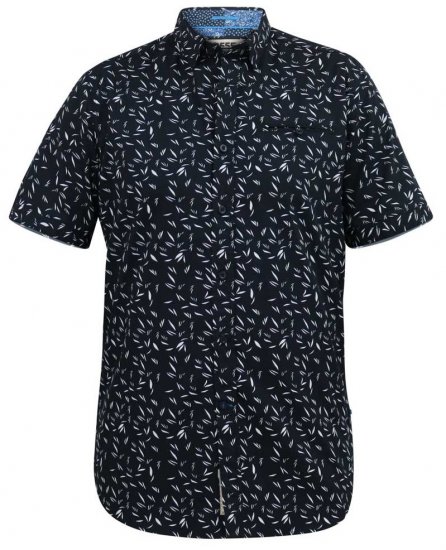 D555 BEAU S/S AO Leaf Print Shirt Navy - Herrenhemden - Herrenhemden in großen Größen