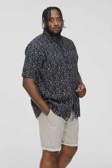 D555 BEAU S/S AO Leaf Print Shirt Navy - Herrenhemden - Herrenhemden in großen Größen