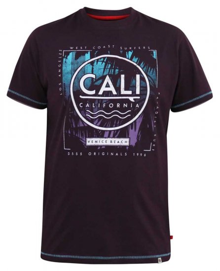 D555 NOVA Cali Surf Printed Crew Neck T-Shirt Plum - Herren-T-shirts - Herren-T-Shirts in großen Größen