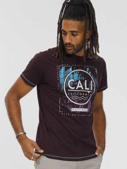D555 NOVA Cali Surf Printed Crew Neck T-Shirt Plum - Herren-T-shirts - Herren-T-Shirts in großen Größen