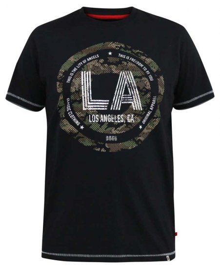 D555 BENNY LA Camo Printed Crew Neck T-Shirt Black - Herren-T-shirts - Herren-T-Shirts in großen Größen