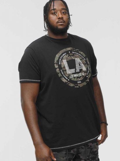 D555 BENNY LA Camo Printed Crew Neck T-Shirt Black - Herren-T-shirts - Herren-T-Shirts in großen Größen