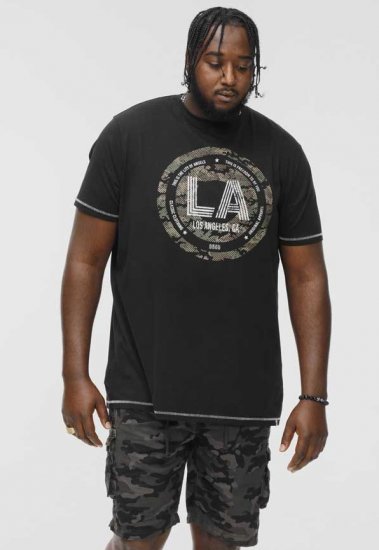 D555 BENNY LA Camo Printed Crew Neck T-Shirt Black - Herren-T-shirts - Herren-T-Shirts in großen Größen