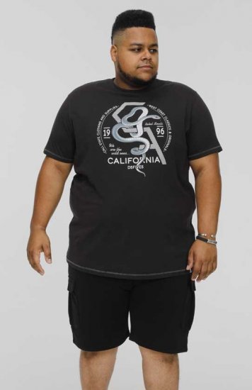 D555 CORTEX California Snake Printed Crew Neck T-Shirt Washed Black - Herren-T-shirts - Herren-T-Shirts in großen Größen