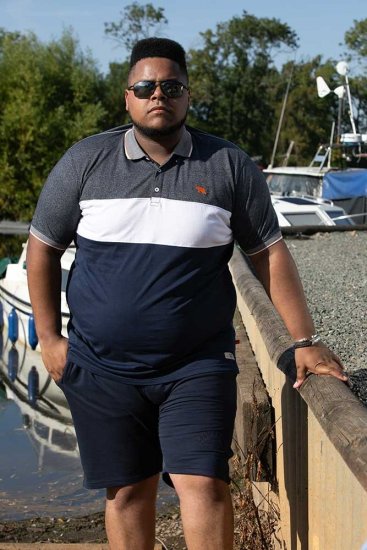 D555 EMERSON Cut And Sew Polo With Jacquard Collar Navy - Polo-shirts für herren - Polo-Shirts für Herren in großen Größen