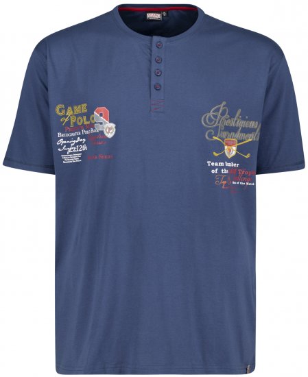 Adamo Dundee Printed Serafino T-shirt Denim Blue - Herren-T-shirts - Herren-T-Shirts in großen Größen