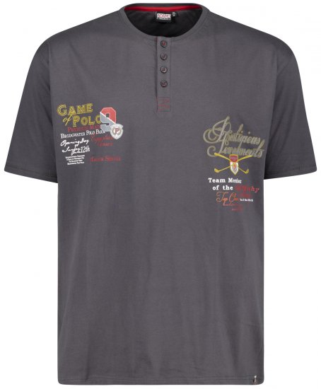 Adamo Dundee Printed Serafino T-shirt Charcoal - Herren-T-shirts - Herren-T-Shirts in großen Größen