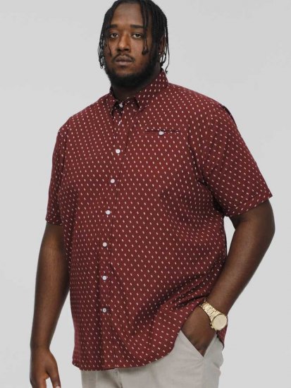 D555 DUNSTABLE S/S Micro AO Print Shirt Burgundy - Herrenhemden - Herrenhemden in großen Größen