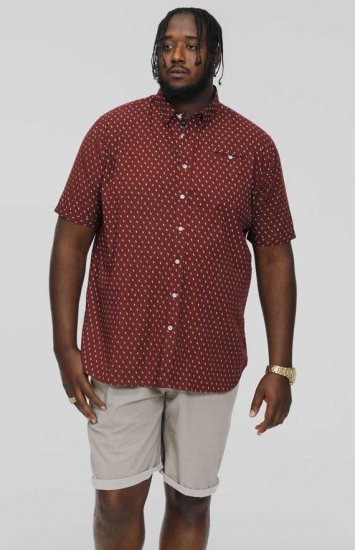 D555 DUNSTABLE S/S Micro AO Print Shirt Burgundy - Herrenhemden - Herrenhemden in großen Größen