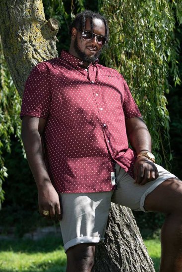 D555 DUNSTABLE S/S Micro AO Print Shirt Burgundy - Herrenhemden - Herrenhemden in großen Größen