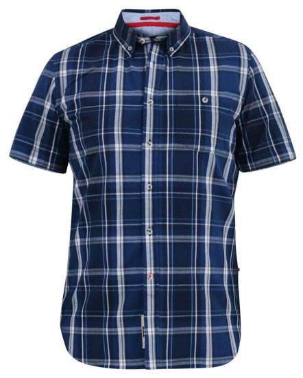 D555 HADSTOCK Check Button Down Collar S/S Shirt Navy - Herrenhemden - Herrenhemden in großen Größen