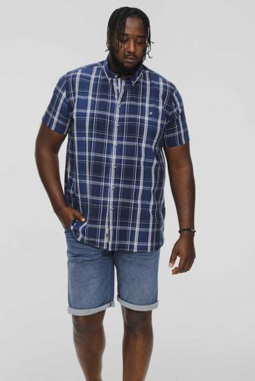D555 HADSTOCK Check Button Down Collar S/S Shirt Navy - Herrenhemden - Herrenhemden in großen Größen