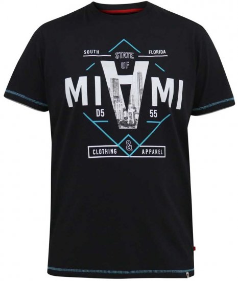 D555 BINGHAM State Of Miami Printed Crew Neck T-Shirt Black - Herren-T-shirts - Herren-T-Shirts in großen Größen