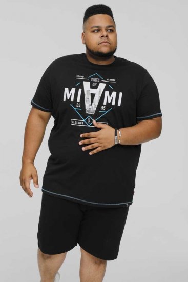 D555 BINGHAM State Of Miami Printed Crew Neck T-Shirt Black - Herren-T-shirts - Herren-T-Shirts in großen Größen