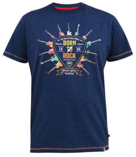 D555 COLIN Born To Rock Printed Crew Neck T-Shirt French Navy - Herren-T-shirts - Herren-T-Shirts in großen Größen