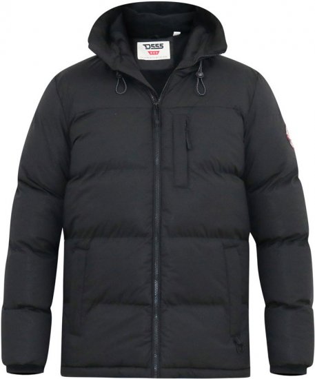 D555 DOMENIC Quilted Puffer Jacket With Half Micro Fleece Lining And Hood Black - Herren Jacken in großen Größen - Herren Jacken in großen Größen
