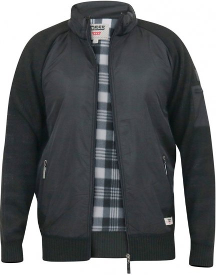 D555 MARSDEN Hybrid Knitted Jacket With Bonded Fleece Lining Black - Herren jacken - Herren Jacken in großen Größen