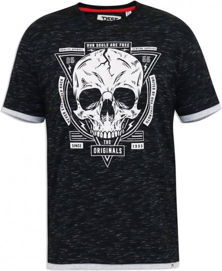 D555 DARREN Skull Printed T-Shirt With Double Layer On Hem & Cuff Black Reno - Herren-T-Shirts in großen Größen - Herren-T-Shirts in großen Größen